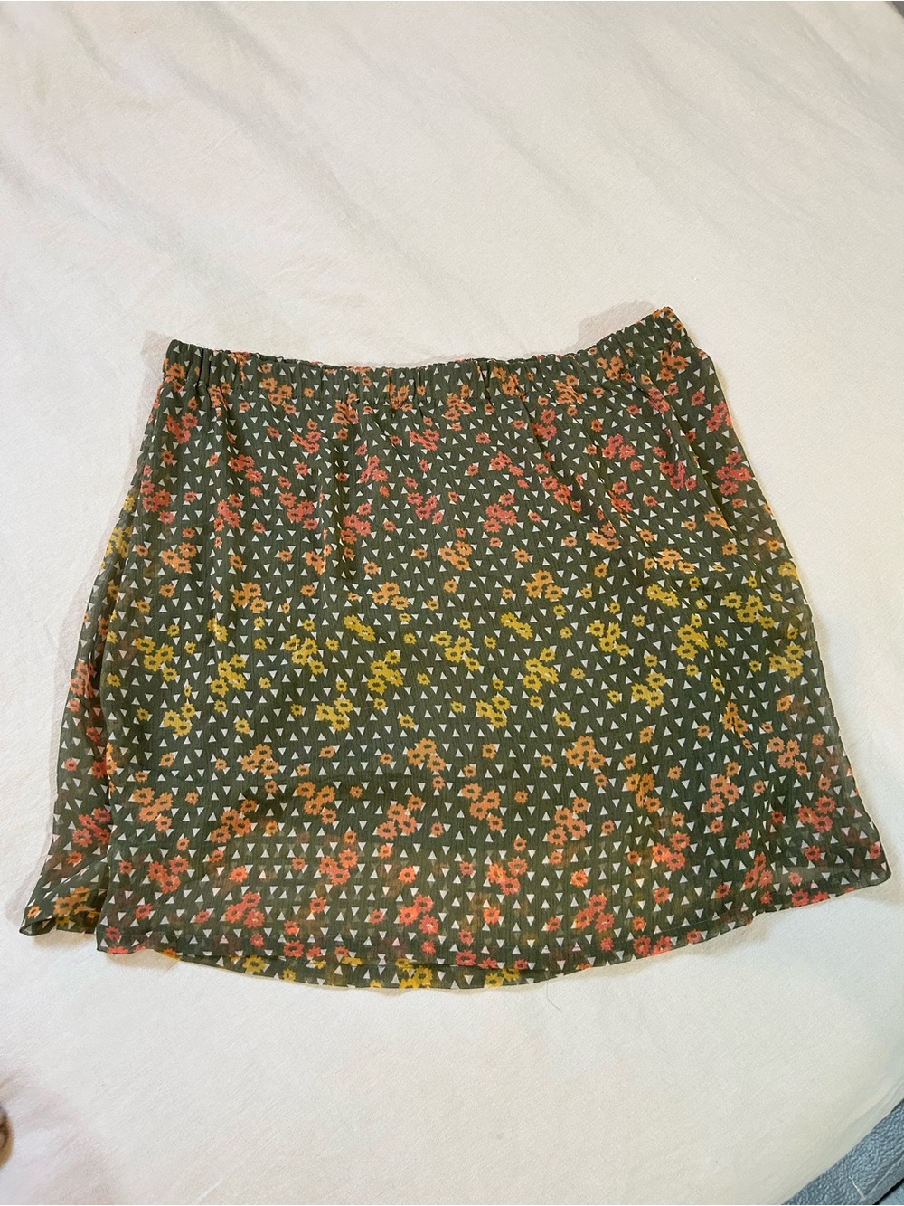 Mossimo Supply Co. Olive Floral Mini Skirt with Yellow & Coral Accents